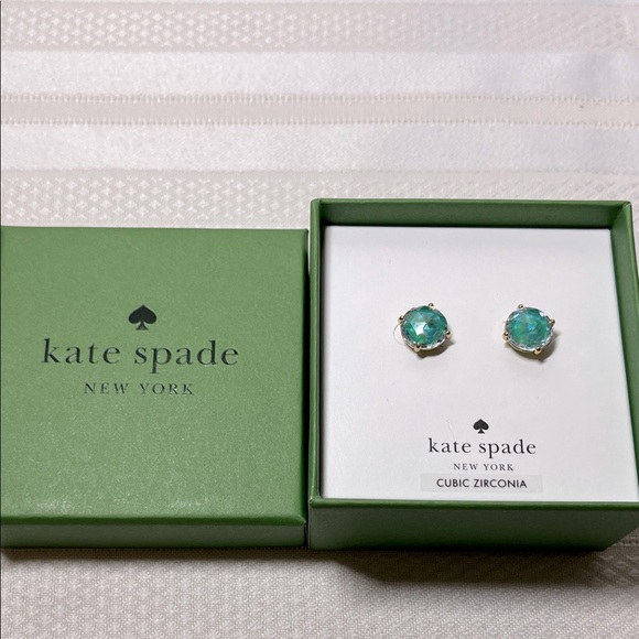 New Kate Spade aqua crystal Stud Earrings. Box included. Gold tone. - Picture 1 of 3